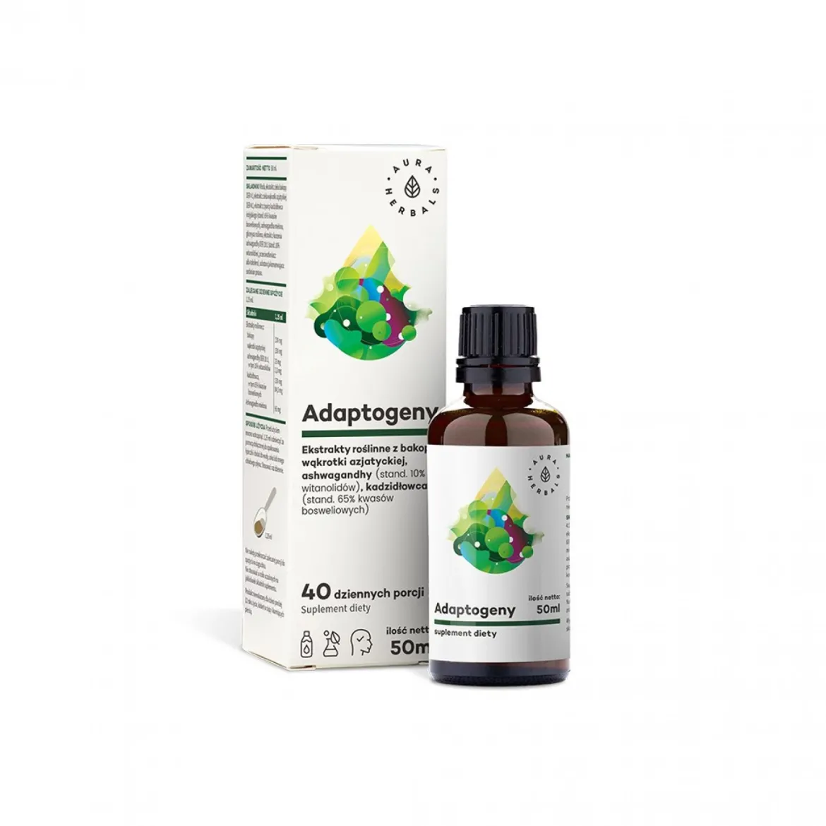 Adaptogeny 100% naturalne ekstrakty roślinne 50ml Aura Herbals
