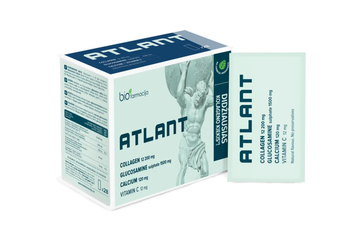 Atlant Kompleks Kolagenu, Glukozaminy i Wapnia z Witaminą C,28 saszetek Biofarmacja
