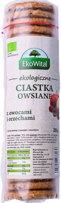 Ciasteczka owsiane z owocami i orzechami 250g EkoWital