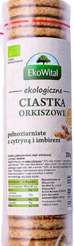 Ciastka Orkiszowe Pełnoziarniste z Cytryną i Imbirem BIO 250g EkoWital