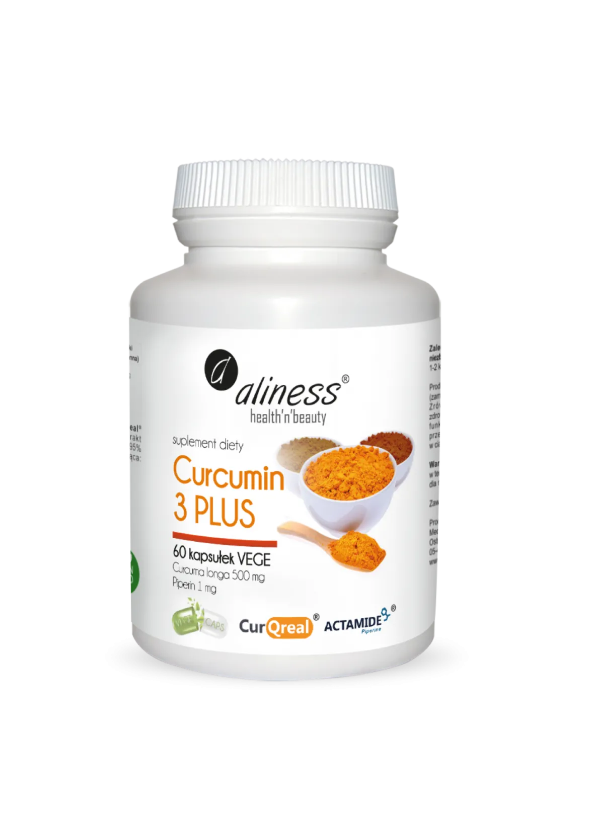 Curcumin 3 PLUS Curcuma longa 500 mg Piperin 1 mg 60 kapsułek Aliness