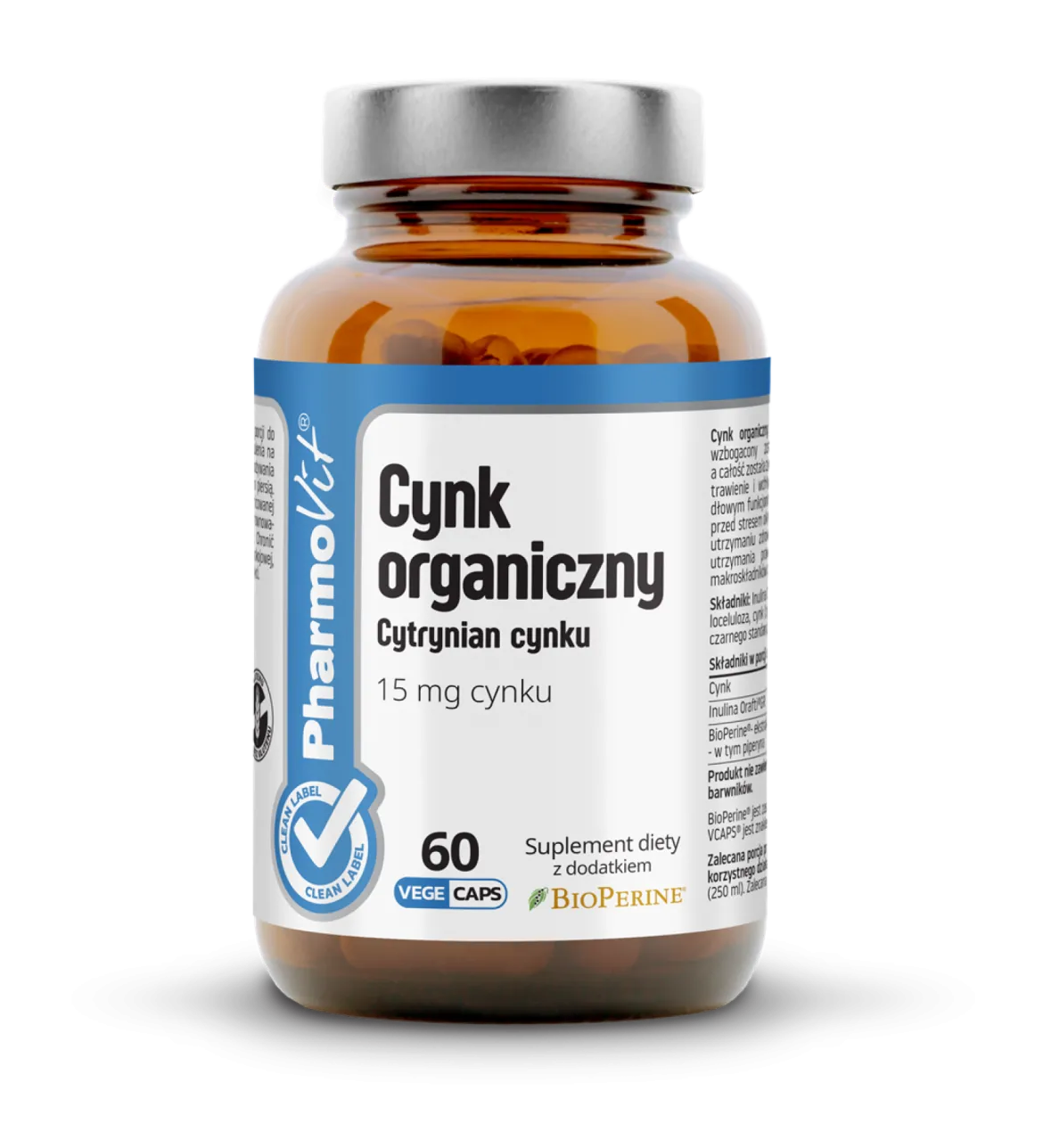 Cynk organiczny Cytrynian cynku 15mg 60kaps Pharmovit