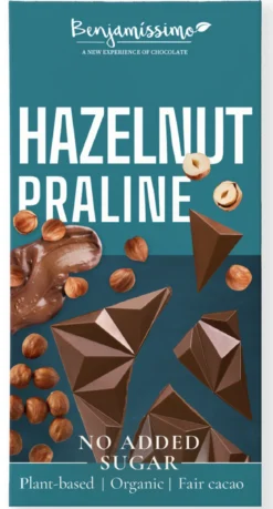 Czekolada z Orzechami Laskowymi Bez Dodatku Cukrów Bezglutenowa BIO 60g Benjamissimo
