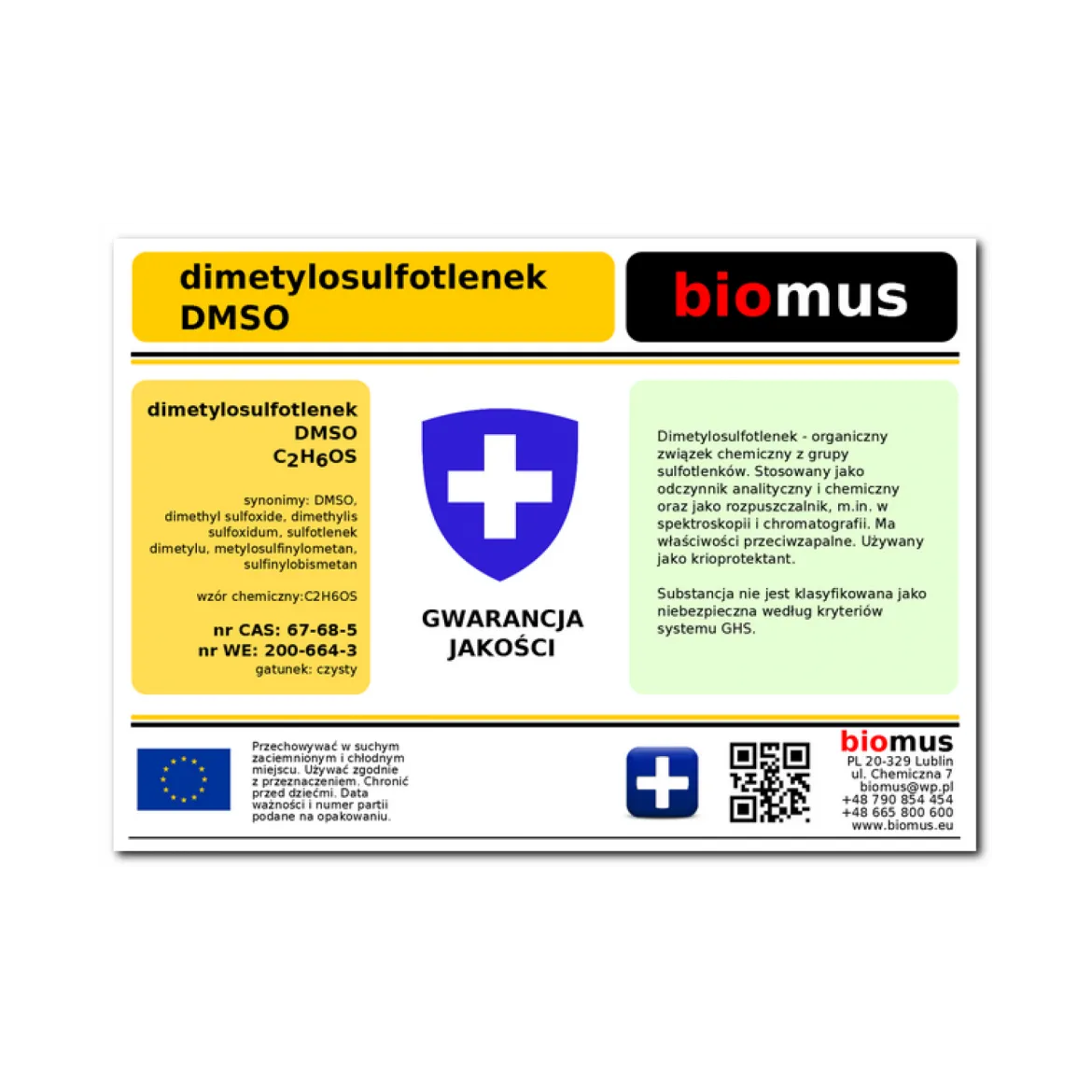 DMSO Dimetylosulfotlenek Szkło 1kg Biomus