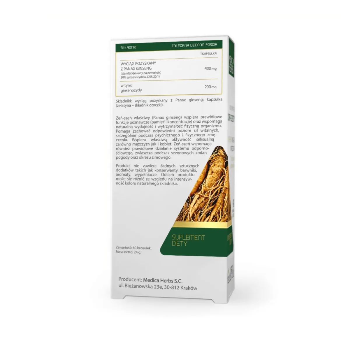 Żeń-Szeń właściwy (Koreański) 400mg 60kaps Medica Herbs