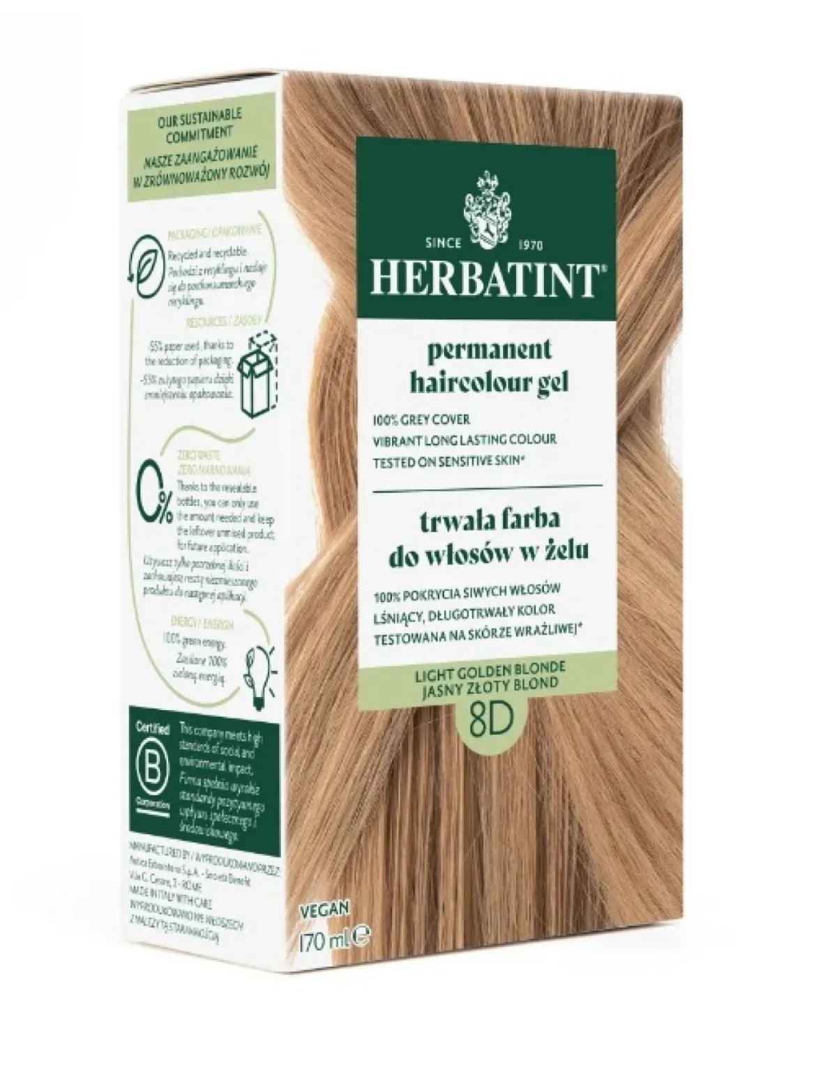 Farba do włosów 8D Jasny Złoty Blond Herbatint