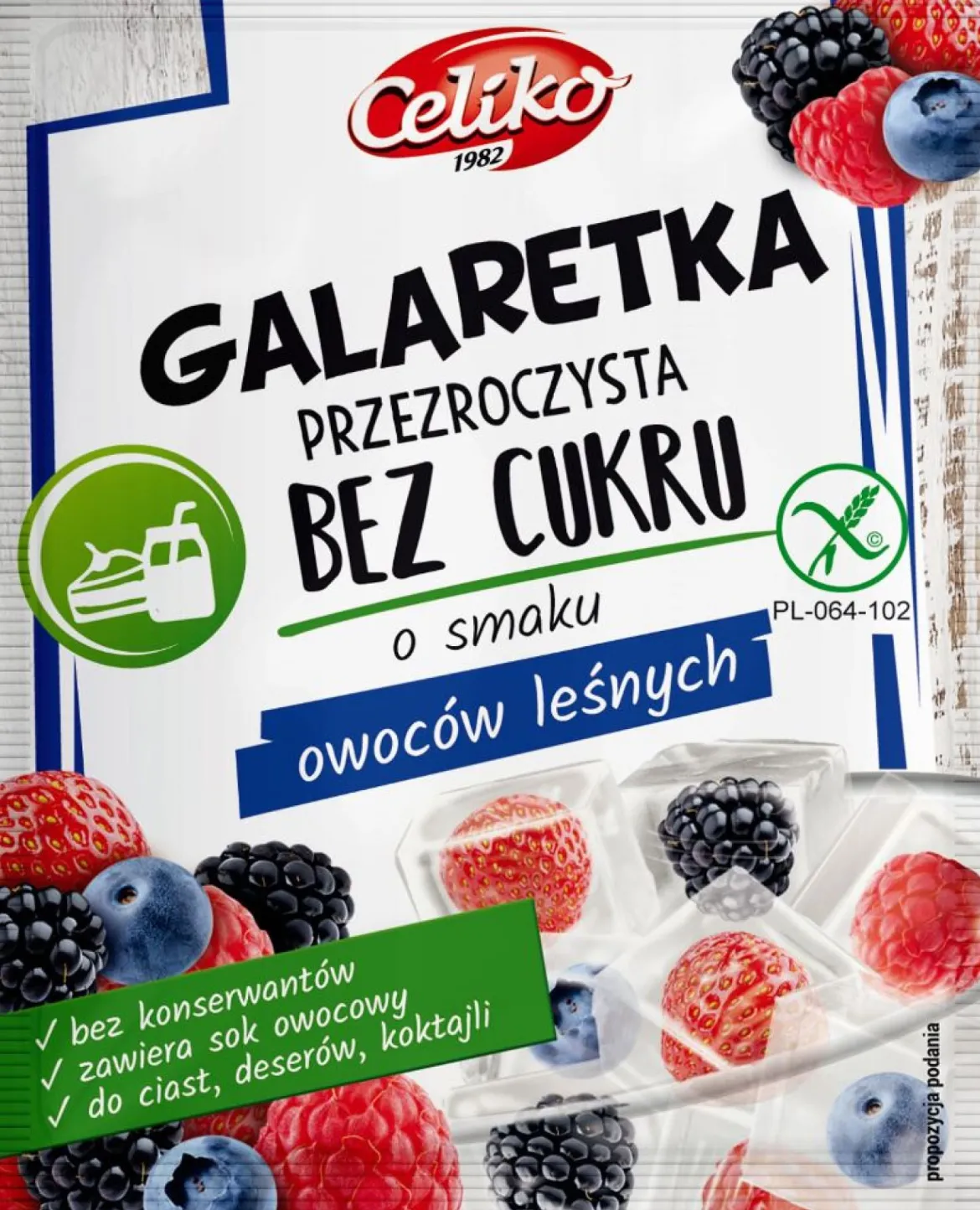 Galaretka Przezroczysta bez Cukru o Smaku Owoców Leśnych Bezglutenowa 14g Celiko