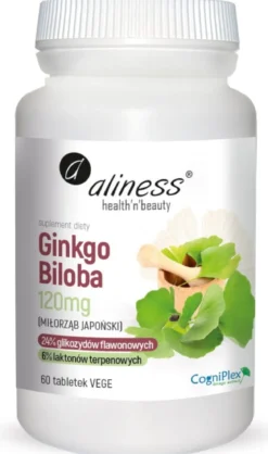 Ginkgo Biloba (miłorząb japoński) 120 mg x 60 Vege tabletek Aliness