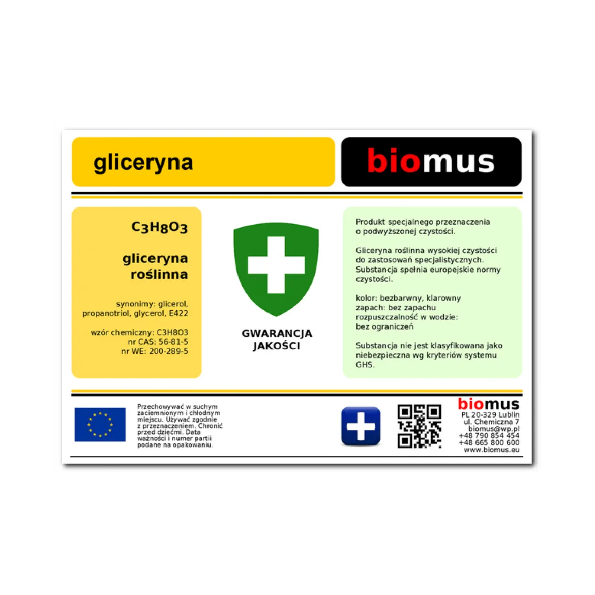Gliceryna roślinna 500g Biomus