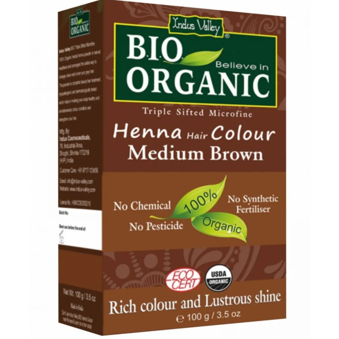 Henna BIO Średni Brąz BIO 100g Indus Valley