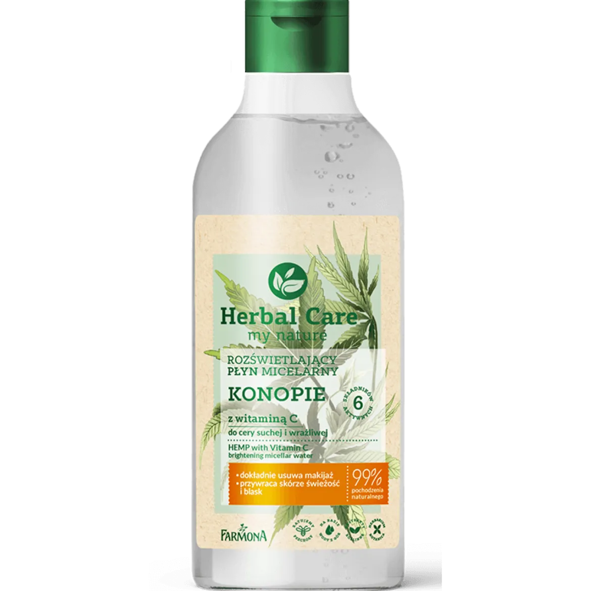 Herbal Care Rozświetlający Płyn Micelarny Konopie z Witaminą C 400ml Farmona