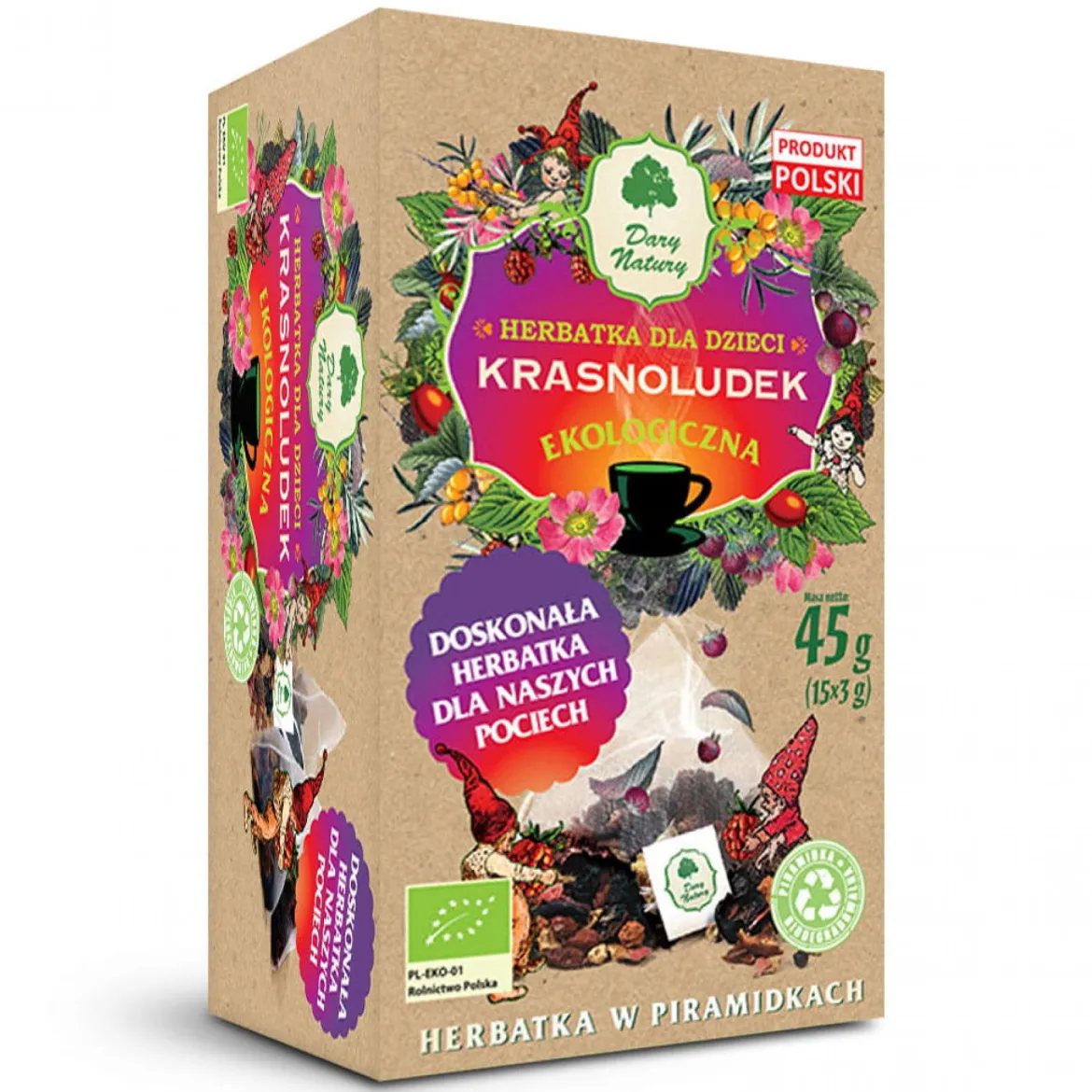 Krasnoludek Herbatka dla dzieci w piramidkach BIO 15x3g Dary Natury