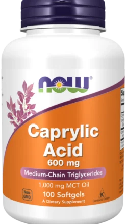 Kwas kaprylowy/Caprylic Acid 600mg 100 kapsułek Now Foods