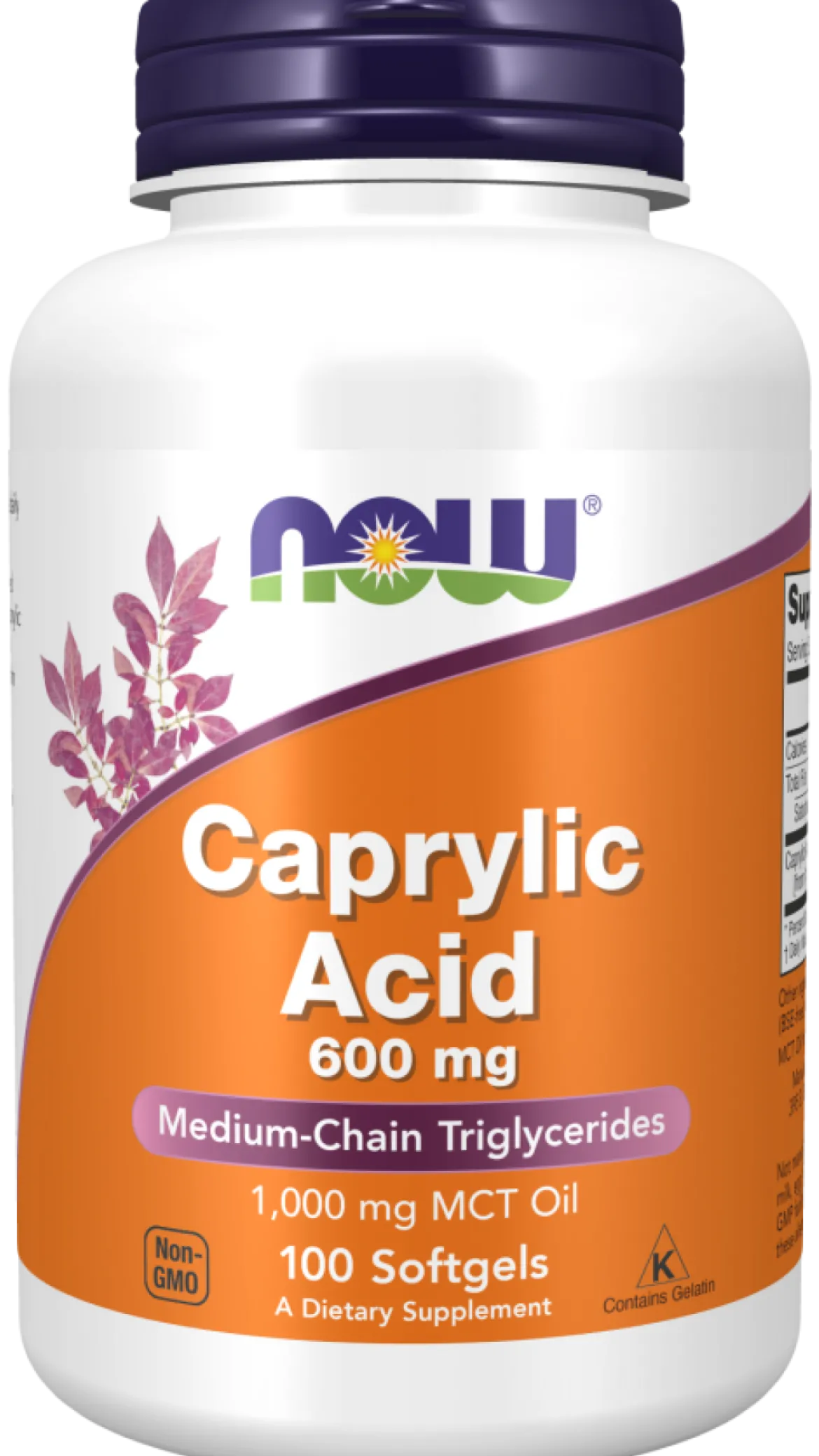 Kwas kaprylowy/Caprylic Acid 600mg 100 kapsułek Now Foods