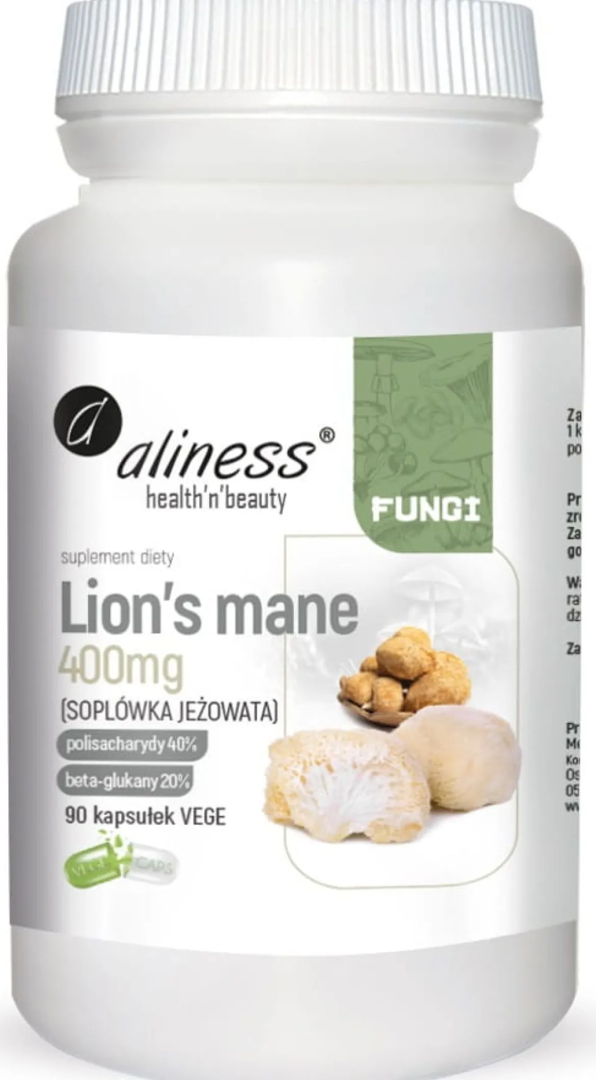 Lion’s Mane (Soplówka jeżowata) ekstrakt 40/20 400mg 90 kapsułek Aliness