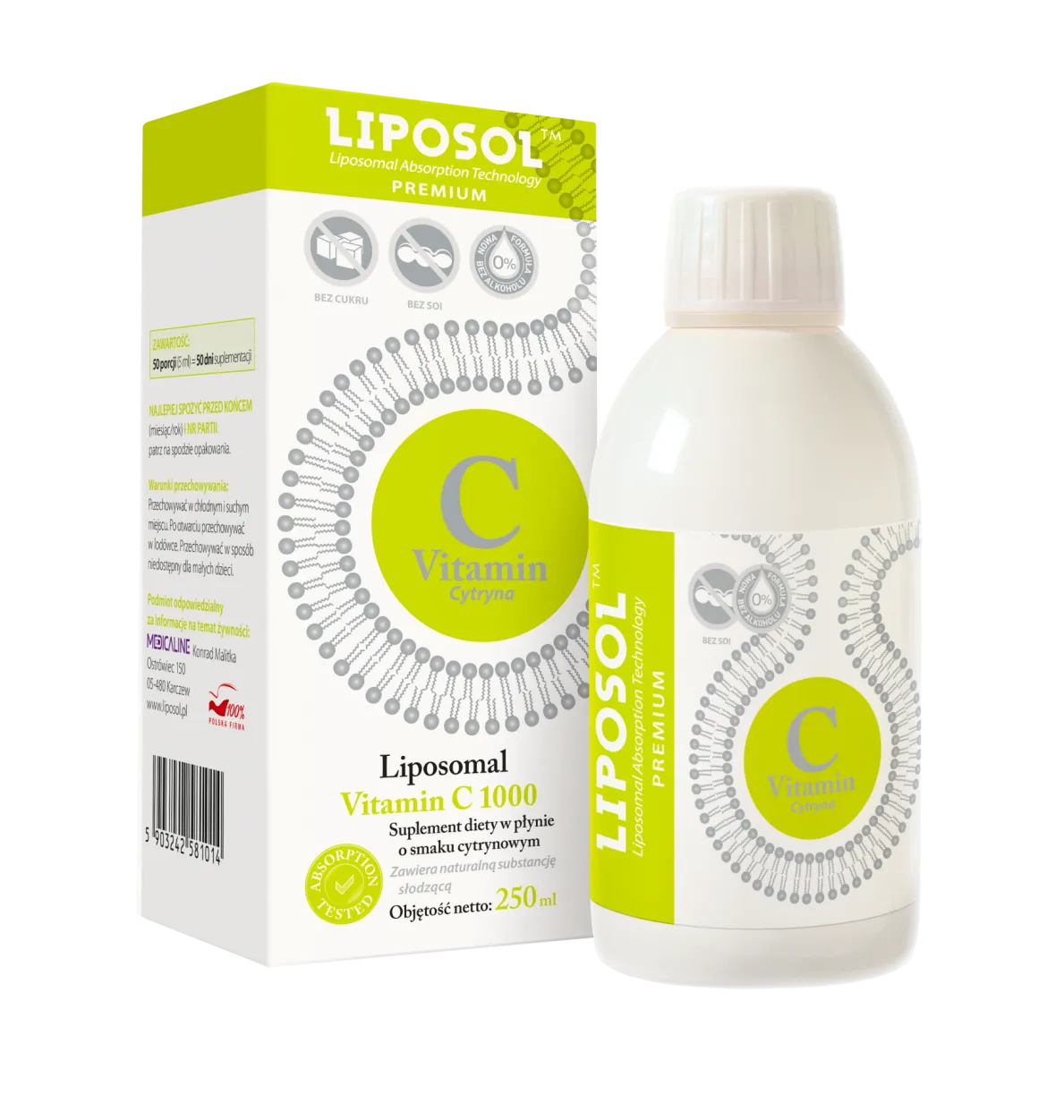 Liposol C 1000 Liposomalna Witamina C 1000 (Buforowana) 250 ml Smak Cytrynowy Aliness
