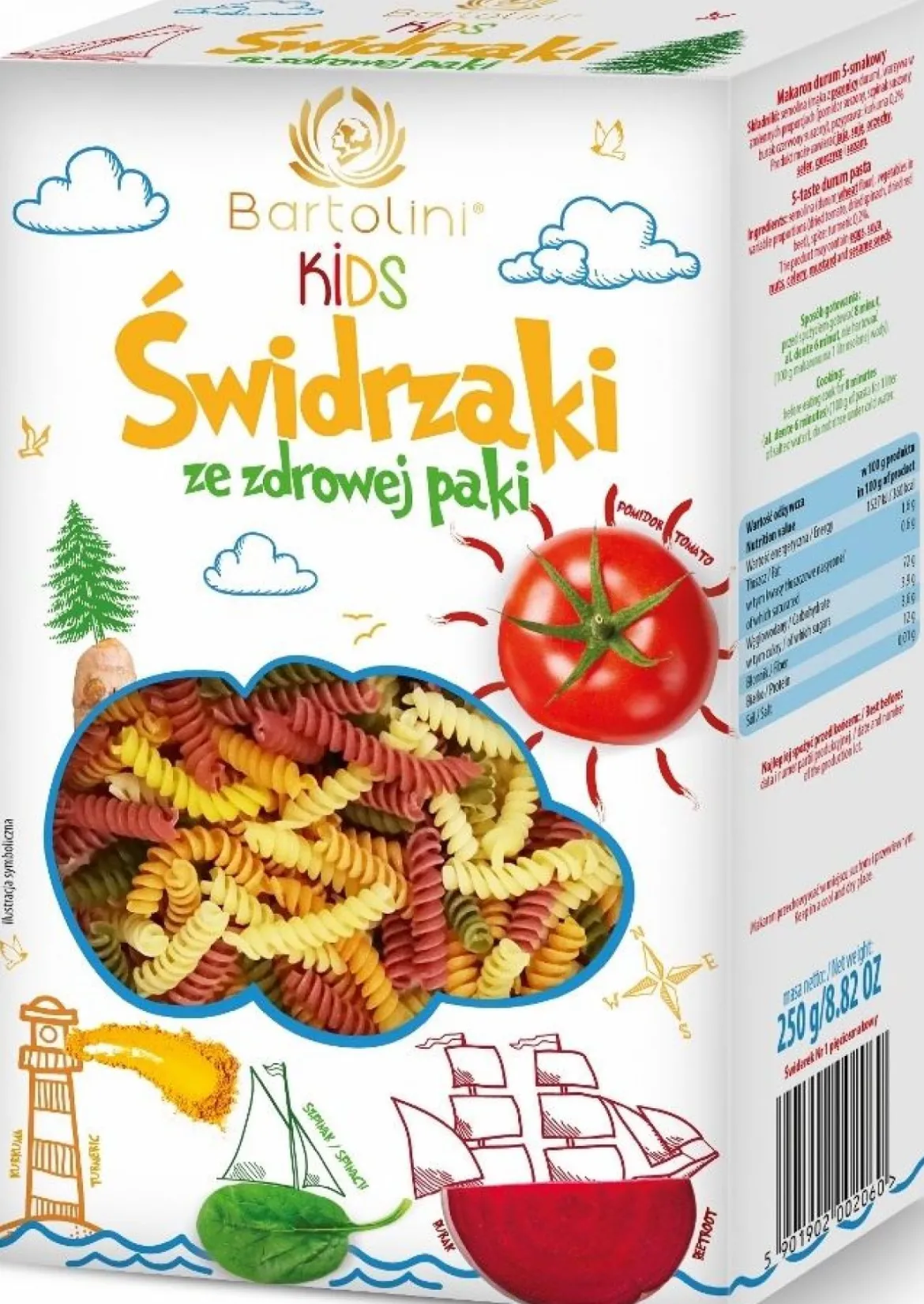 Makaron (Semolinowy z Suszonymi Warzywami) Dla Dzieci Świdrzaki 250g Bartolini