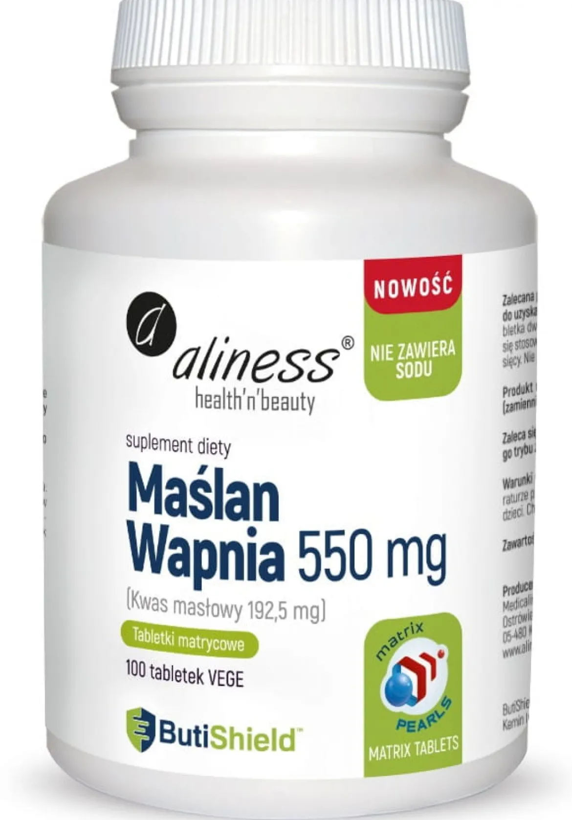 Maślan Wapnia 550mg 100 tabletek Aliness