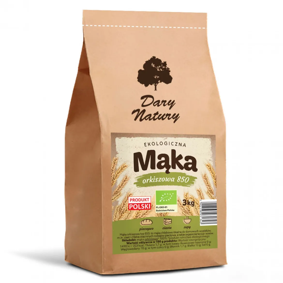 Mąka orkiszowa 850 EKO 3kg Dary Natury