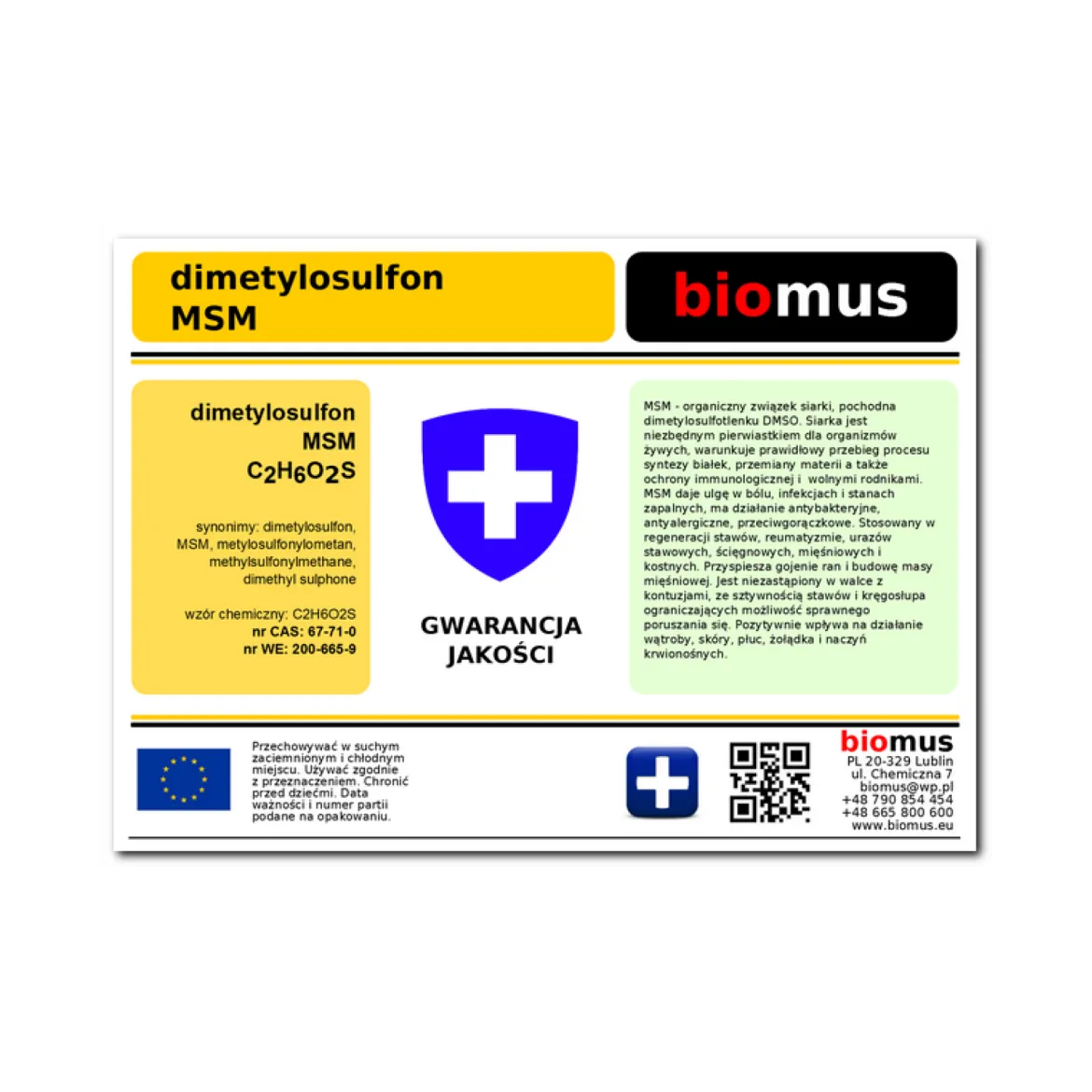 MSM dimetylosulfon 250g Biomus