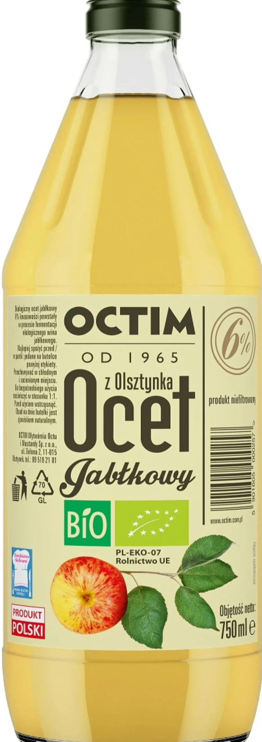 Ocet Jabłkowy 6 % Niefiltrowany BIO 750ml Octim