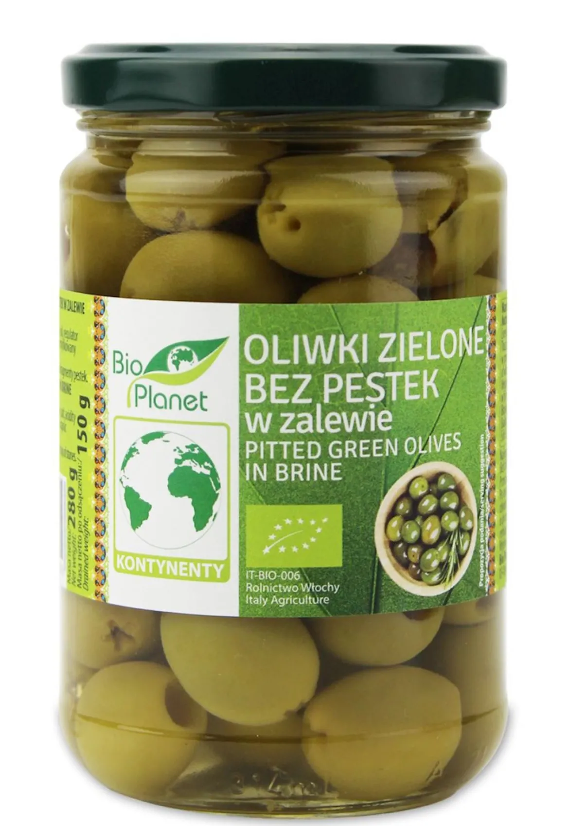 Oliwki Zielone bez Pestek w Zalewie BIO 280g (150g) Bio Planet