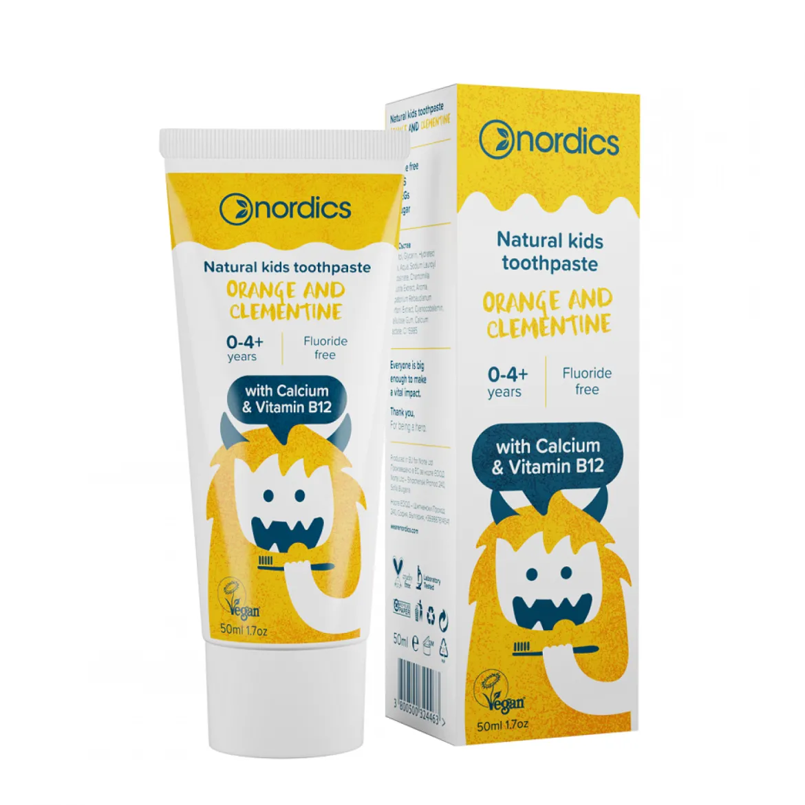 Pasta do zębów dla dzieci od 0 do 4 lat o smaku Pomarańczy i Klementynki bez fluoru 50ml Nordics