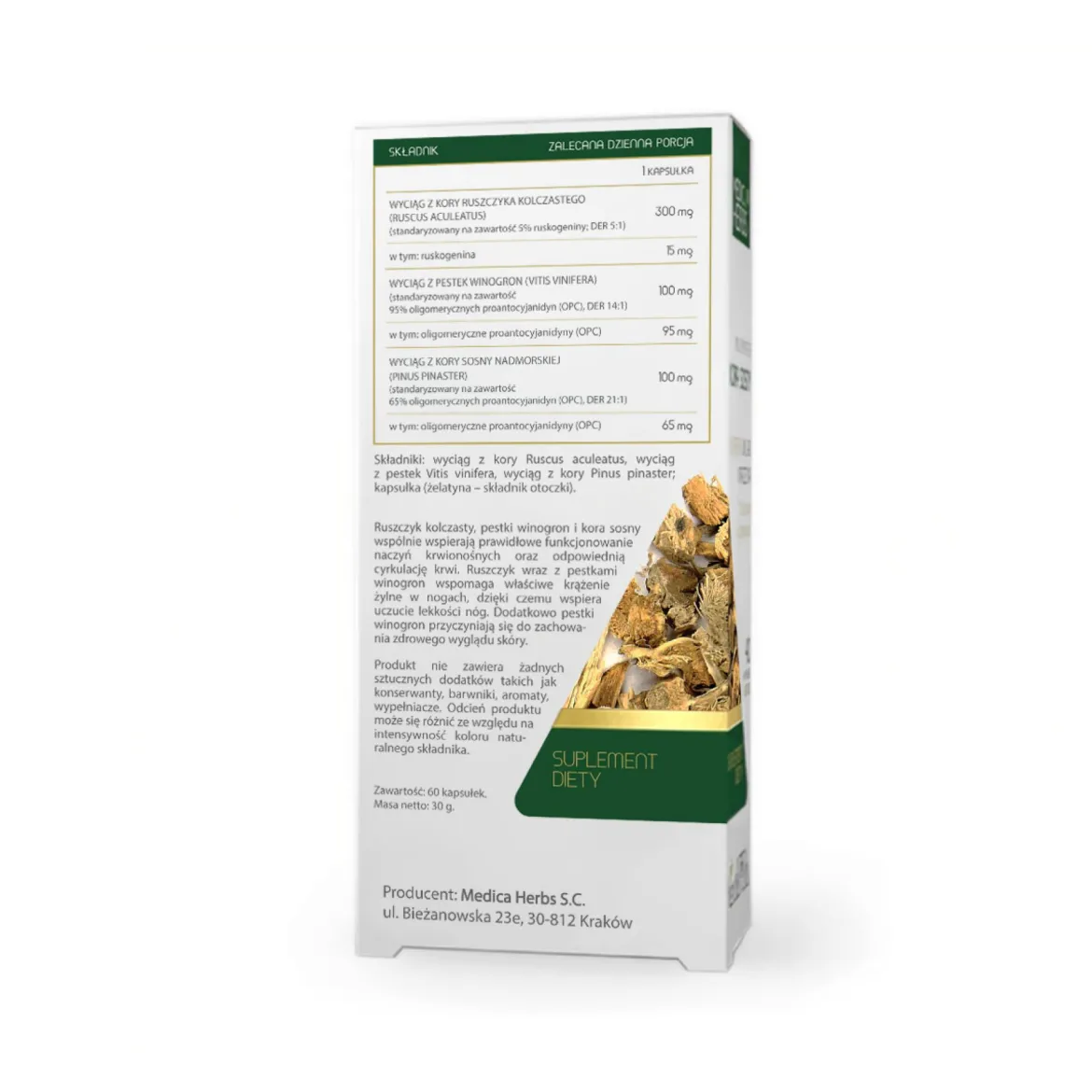Ruszczyk Pestki winogron Kora sosny 60 kaps. Medica Herbs