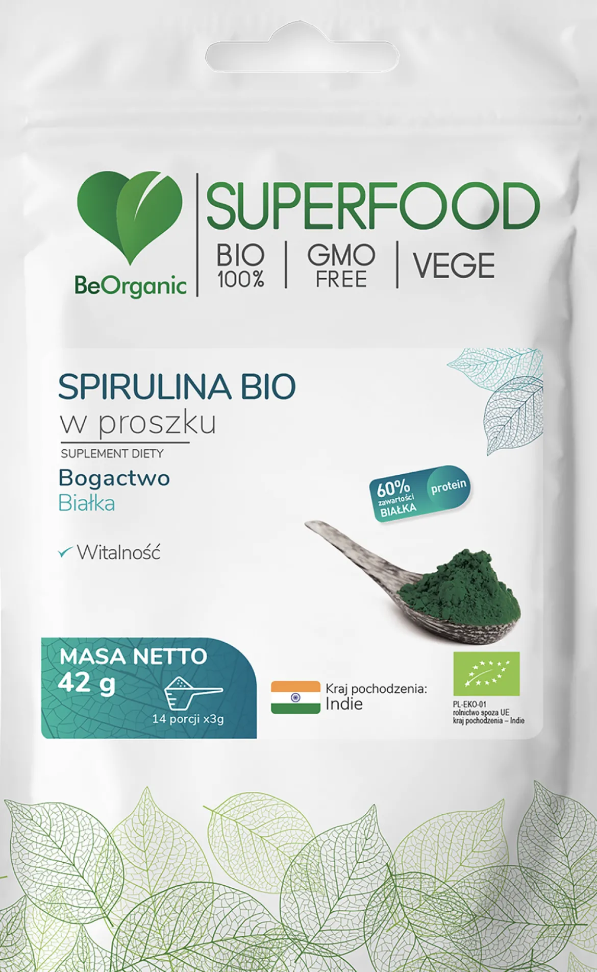 Spirulina w proszku BIO 42g BeOrganic