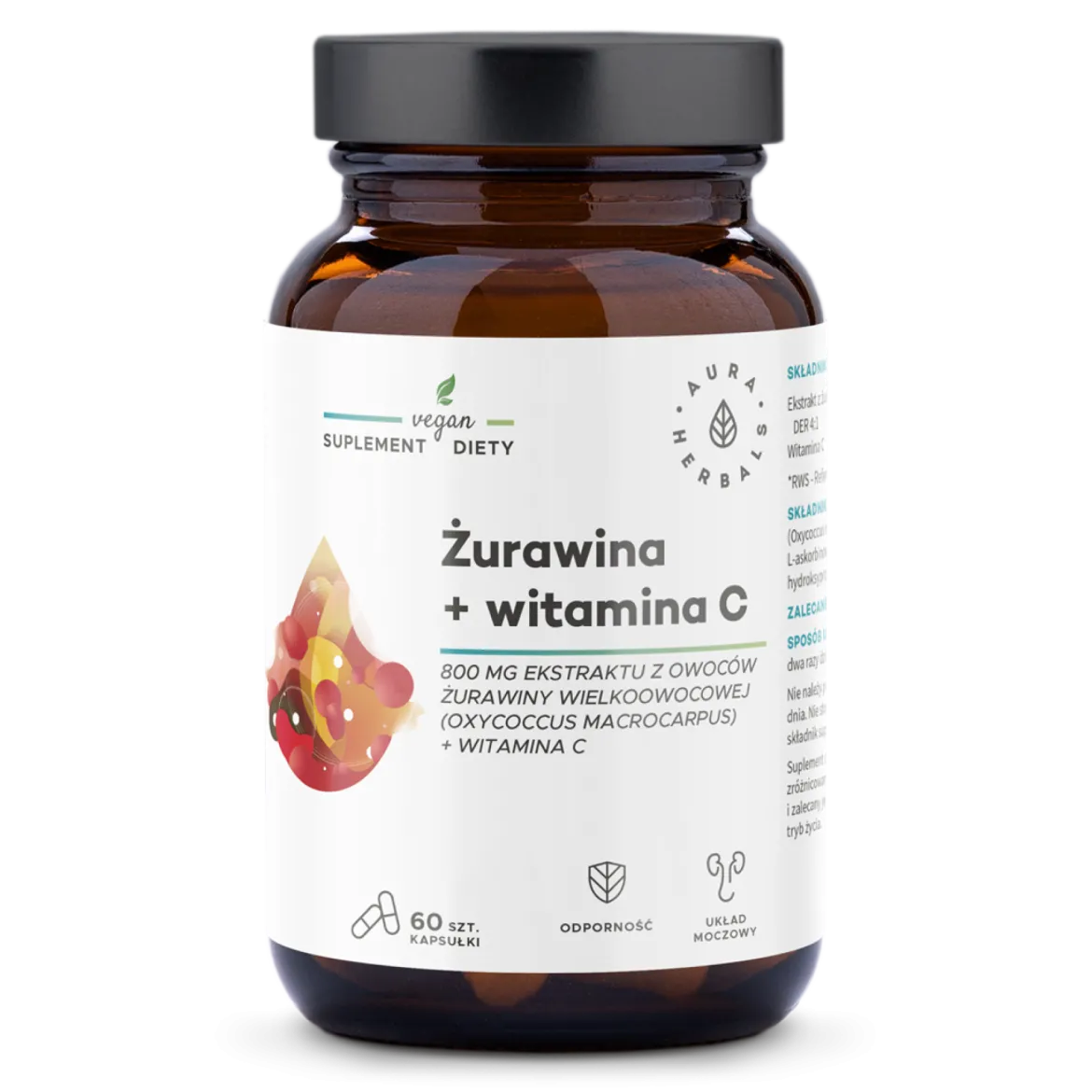 Żurawina 800 mg + Witamina C, kapsułki 60 szt. Aura Herbals