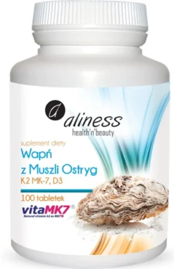Wapń z muszli ostryg z K MK7 i D3 100 tabletek Aliness