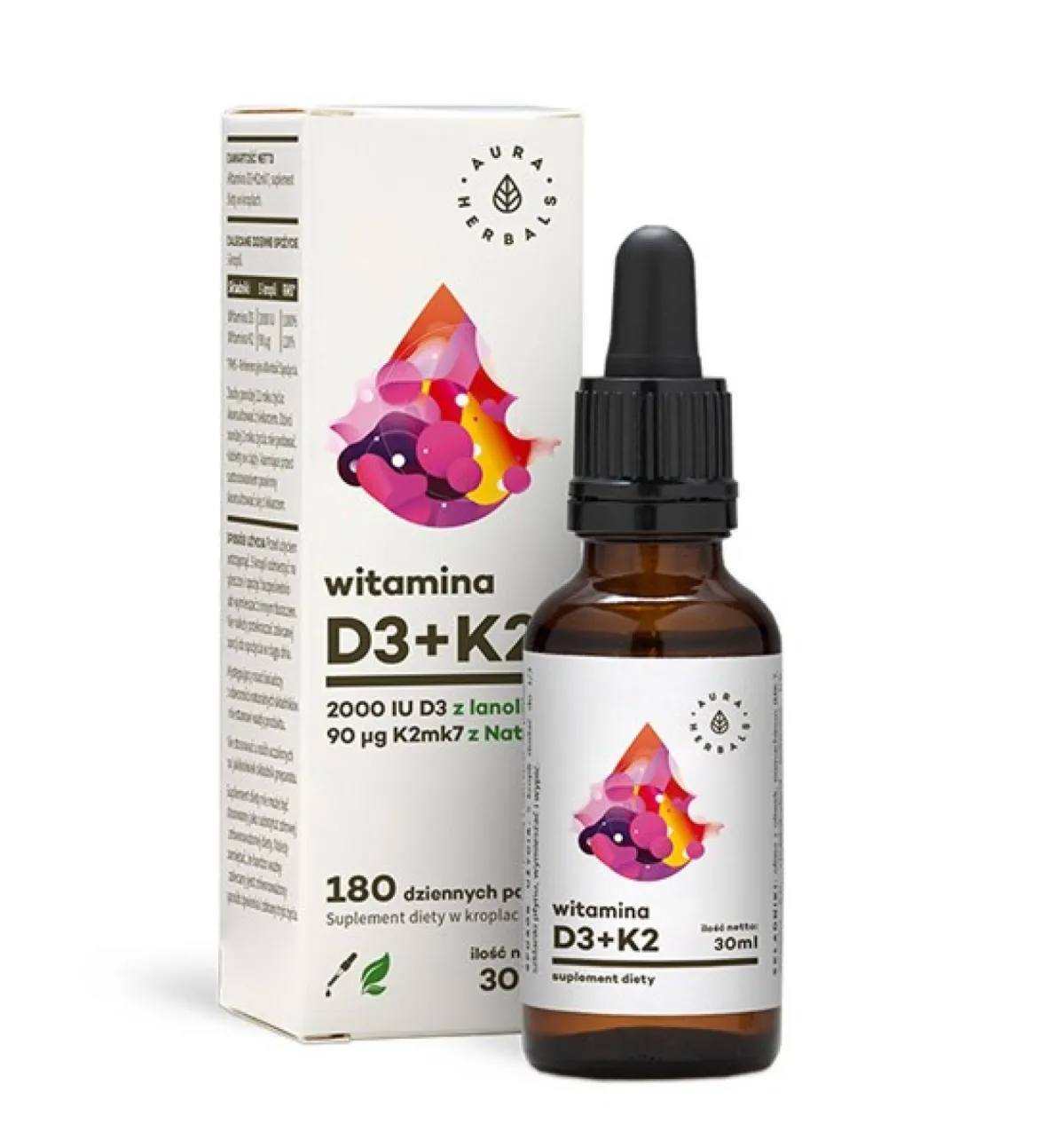 Witamina K2mk7 + D3 w Kroplach 30ml Aura Herbals