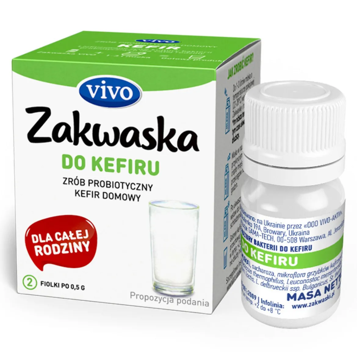 Żywe Kultury Bakterii do Kefiru 1g (2 fiolki) Vivio