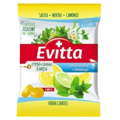 Ziołowe cukierki bez cukru z wit.C o smaku cytryny, limonki i mięty 60g Evitta